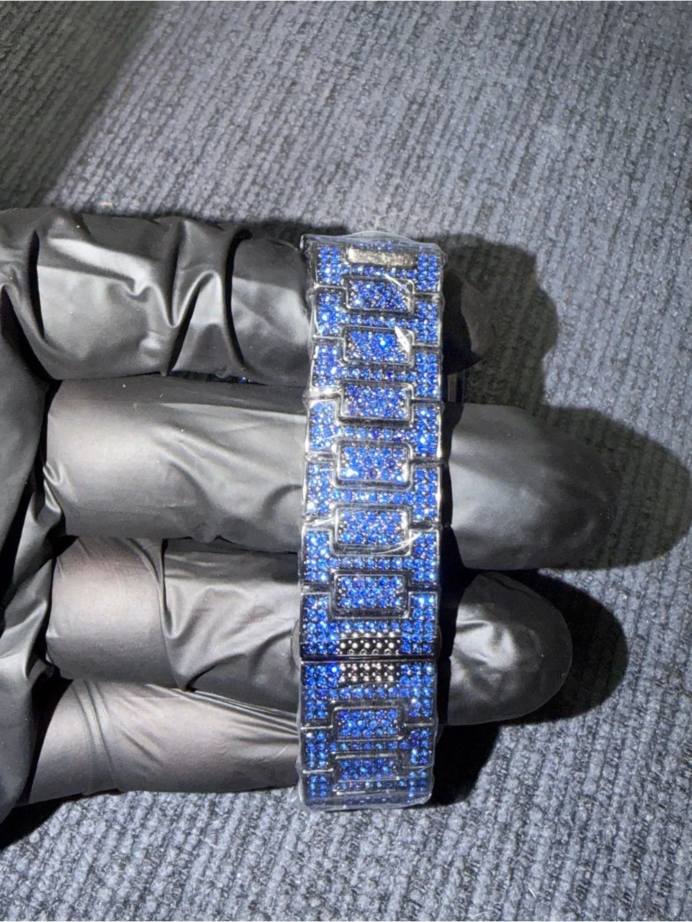 Men's Blue Crystal Iced-Out Square Watch - Luxury Statement